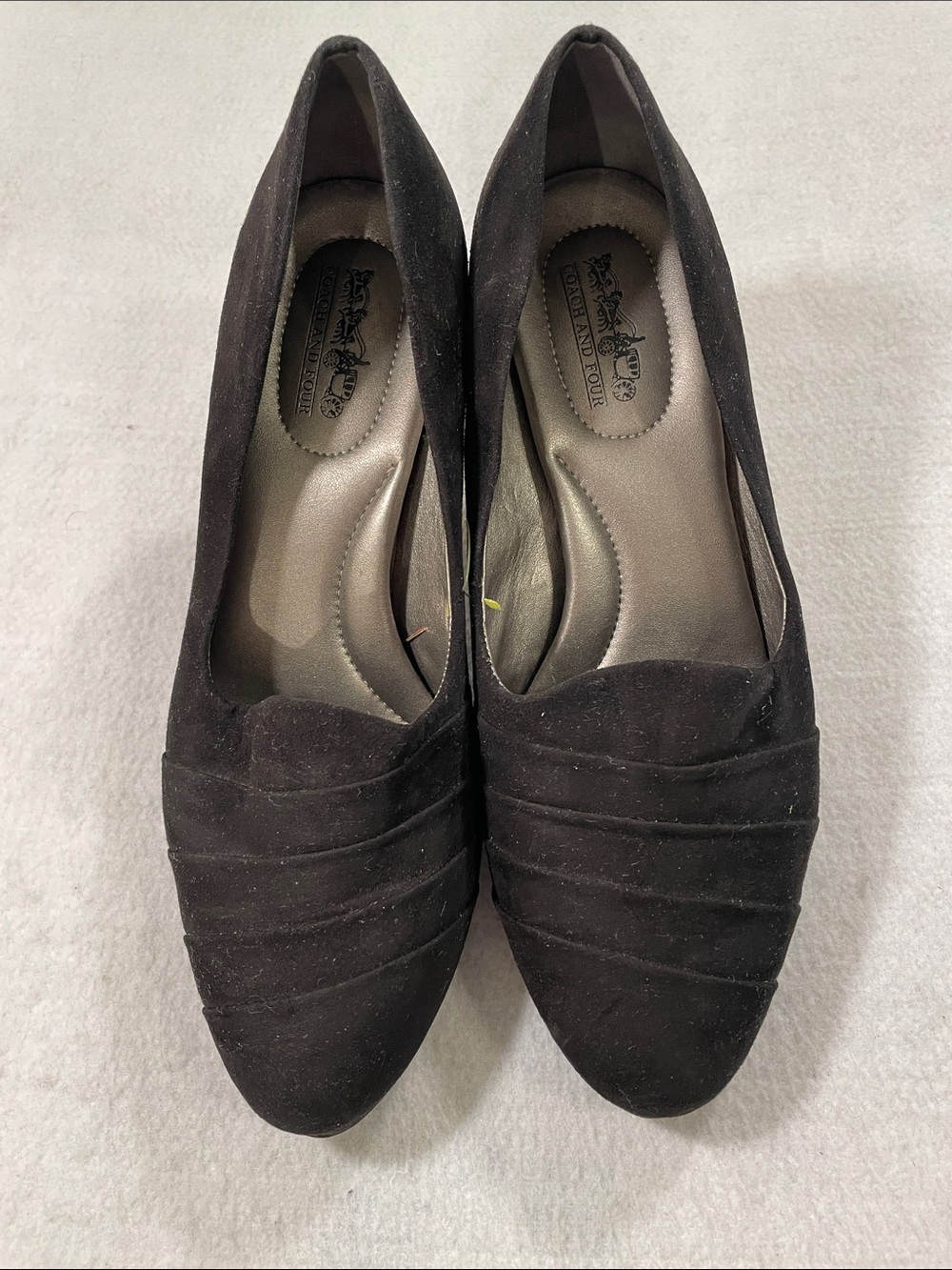 Coach and Four Black Suede Low Heels